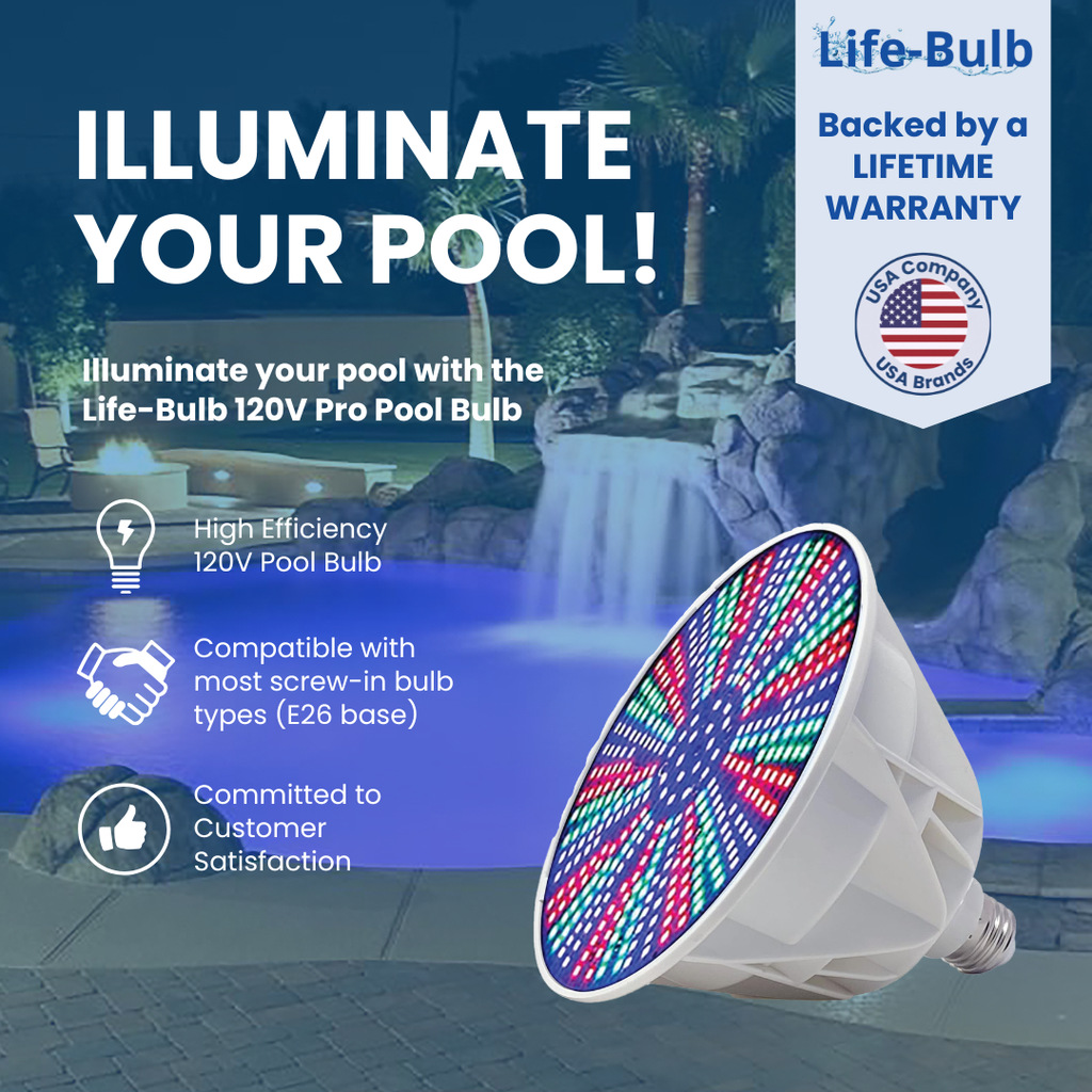 Life-Bulb PRO Color-Changing LED Pool Bulb – 120V, E26 Base, Lifetime Warranty