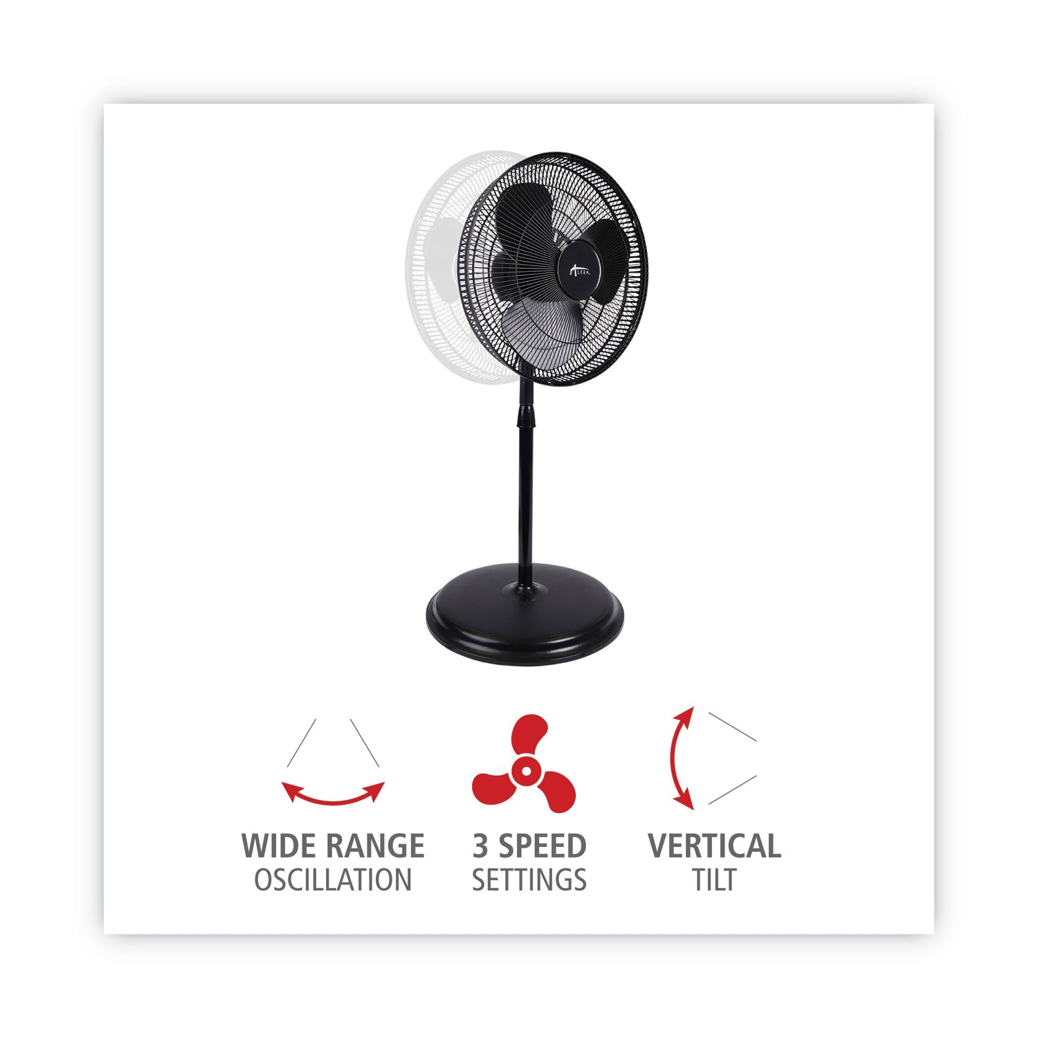 Alera 16" 3-Speed Oscillating Pedestal Fan – Adjustable Height, Portable