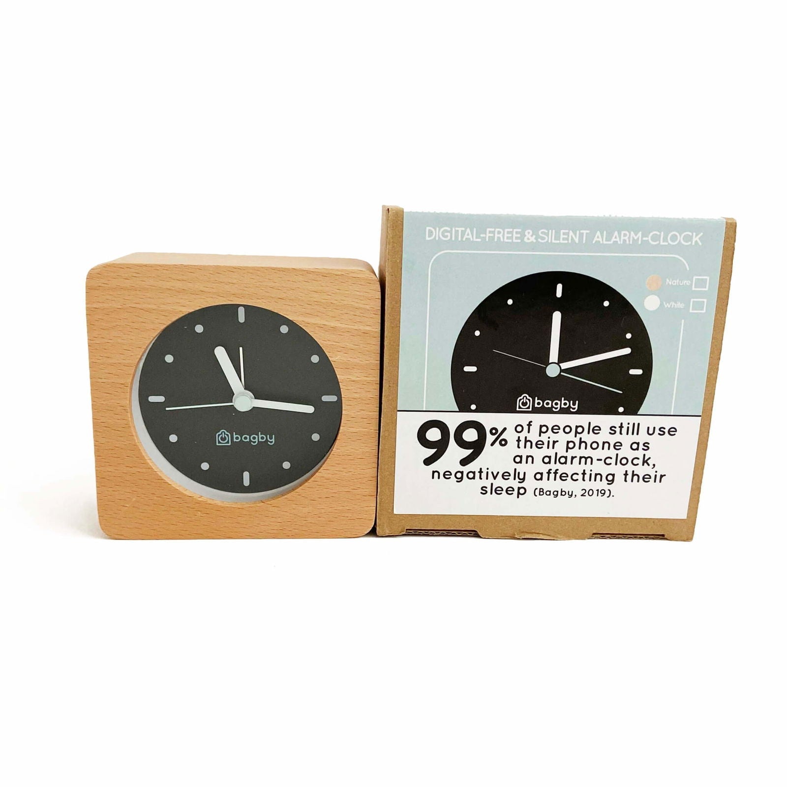 Bagby Minimalist Silent Alarm Clock – Wooden Analog, Gentle Wake-Up
