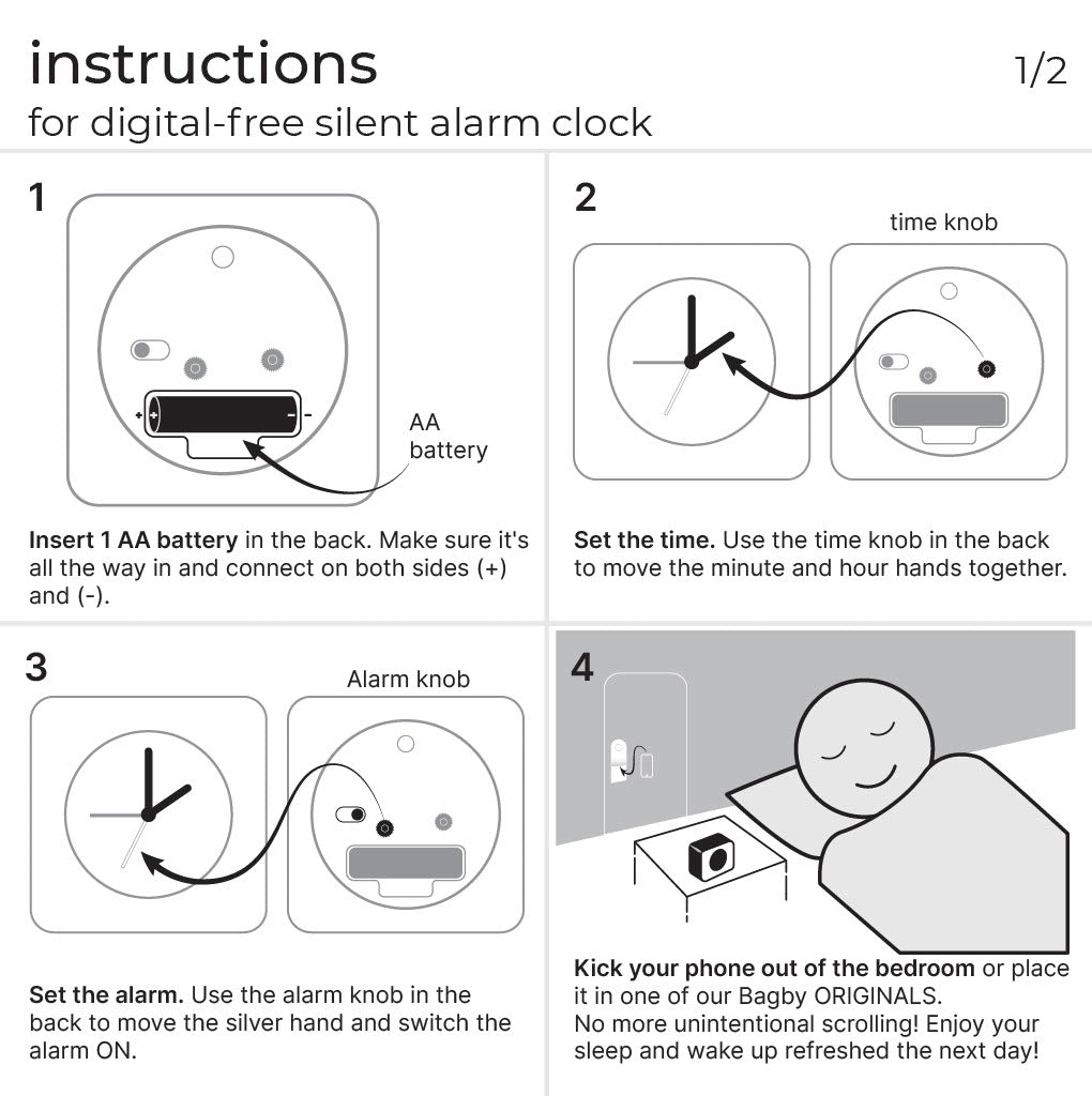 Bagby Minimalist Silent Alarm Clock – Wooden Analog, Gentle Wake-Up
